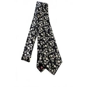 Vintage Custom Silk Necktie, Black & Beige Floral, 3.5 X 56 Inches